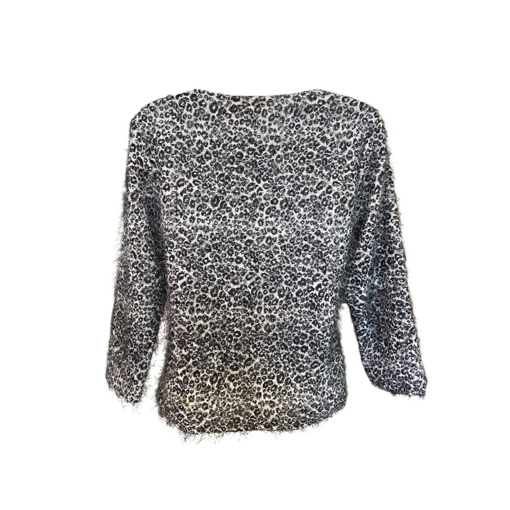 Vintage Studio C Leopard Print Sweater L Black White Mob Wife Retro Glam Y2K_3